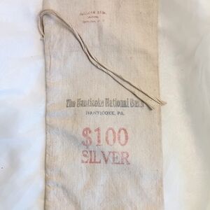 Vintage $100 Silver Bank Money Bag - Neutral Canvas